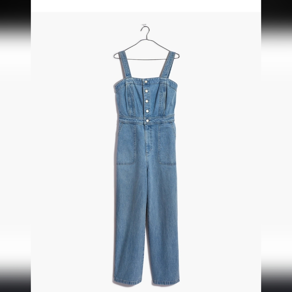 Madewell Denim Stitched Strap Jumpsuit Size 0 Light Wash - Picture 2 of 12